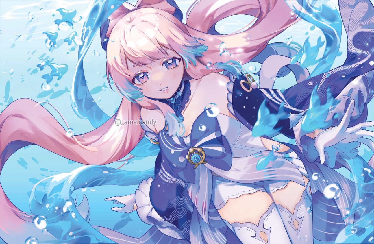 1girl, amai_(_amaicandy), bangs, bare_shoulders, blunt_bangs, bow, breasts, frills