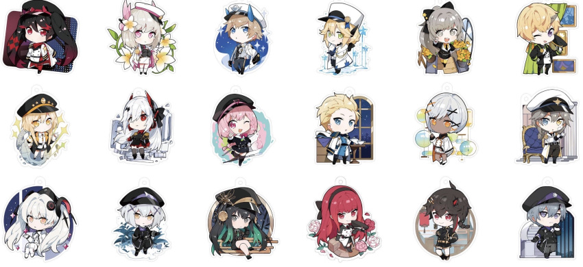 artist_request, bamboo, bianca_(punishing_grey_raven), black_hair, blonde_hair, cape, captain_uniform, chair