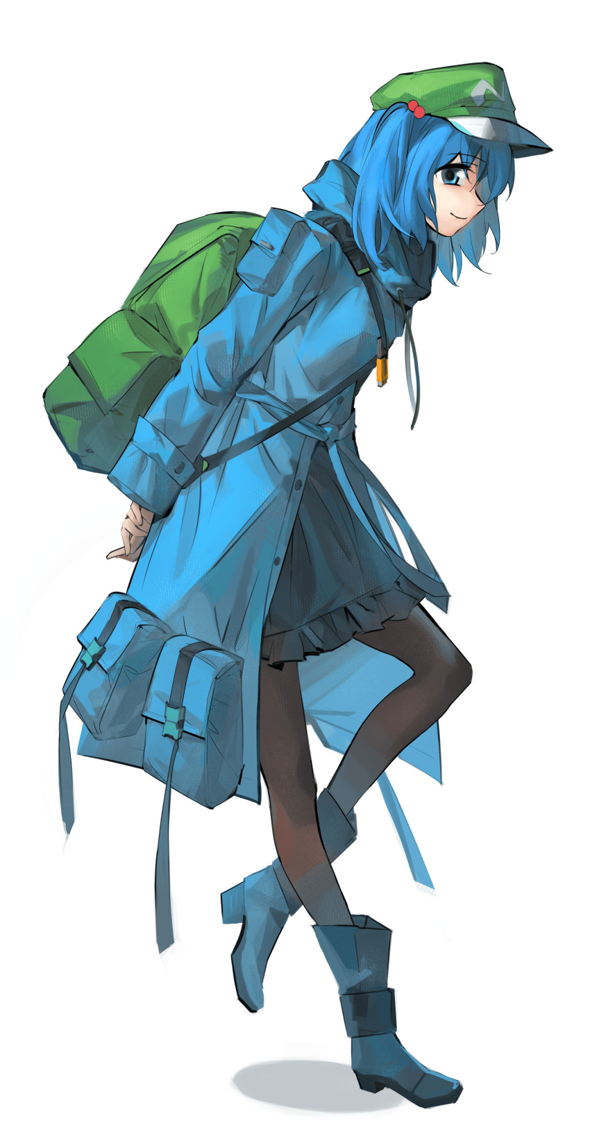 1girl, absurdres, adapted_costume, aesur_a, arms_behind_back, backpack, bag, bangs