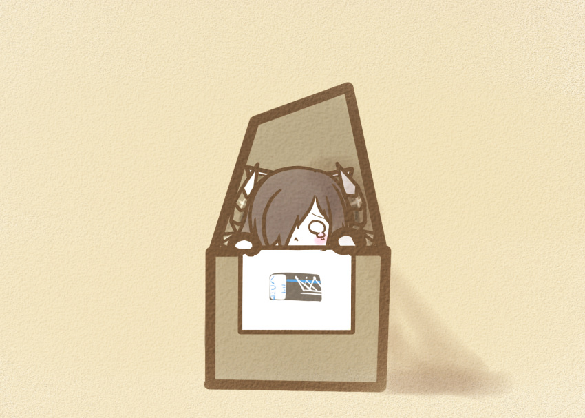 1girl, august_von_parseval_(azur_lane), azur_lane, ballot, black_hair, box, chibi, curled_horns