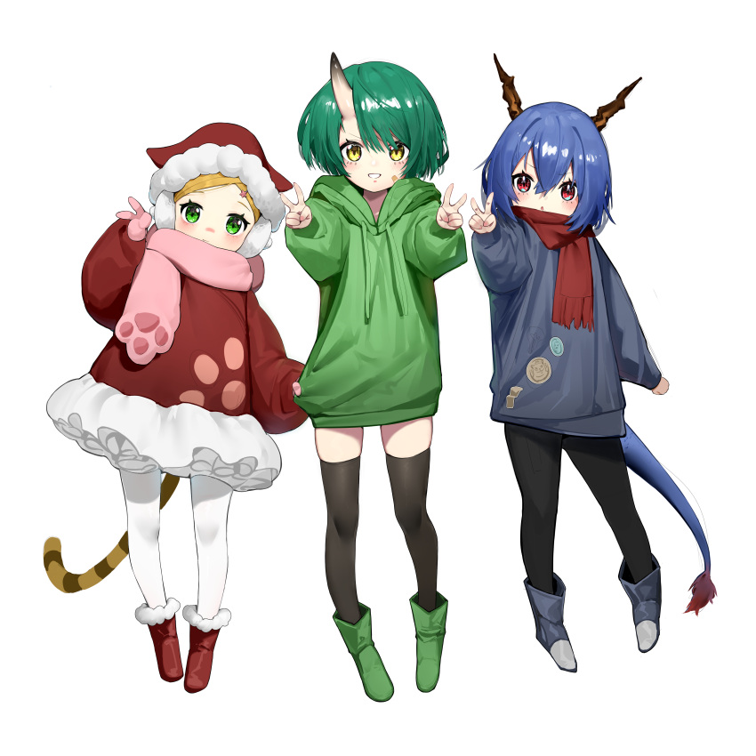 3girls, :d, :o, absurdres, ankle_boots, arknights, arm_at_side, bandaid