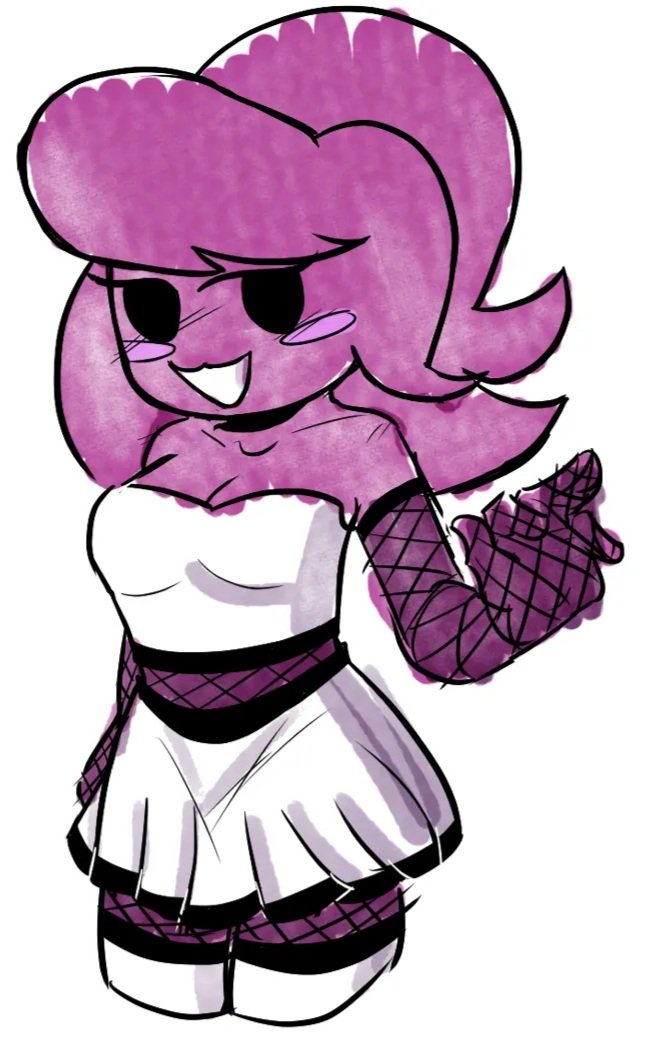 alternate_universe, black_eyes, blush, breasts, cheerleader, cleavage, fishnet_gloves, fishnet_legwear