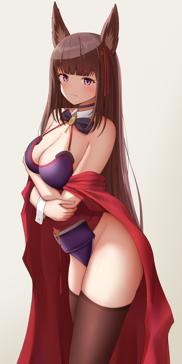1girl, alternate_costume, amagi_(azur_lane), animal_ears, azur_lane, bare_shoulders, black_choker, breasts