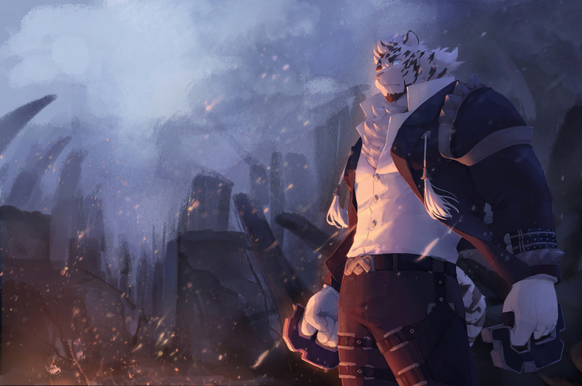 1boy, absurdres, animal_ears, arange_(youhei79384157), arknights, black_pants, collared_shirt, dark