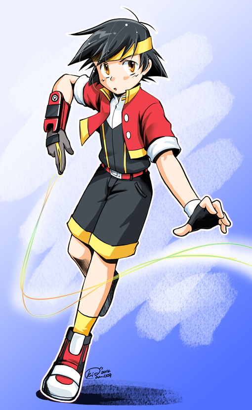1boy, :o, ash_ketchum, bangs, belt, belt_buckle, black_gloves, black_hair