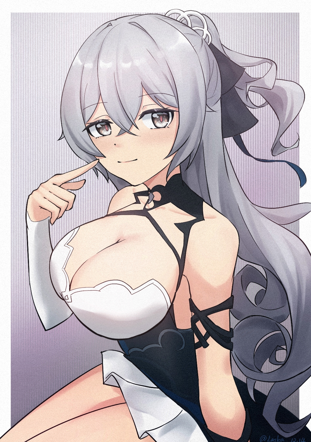 1girl, armor, blush, breasts, bronya_zaychik, bronya_zaychik_(silver_wing), closed_mouth, dress