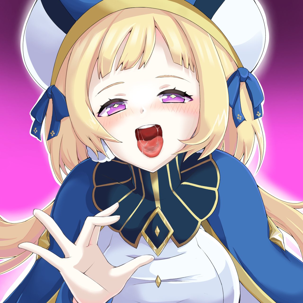 +_+, 1girl, bangs, blonde_hair, breasts, chosen_one's_archpriestess_veronica, cloak, guardian_tales