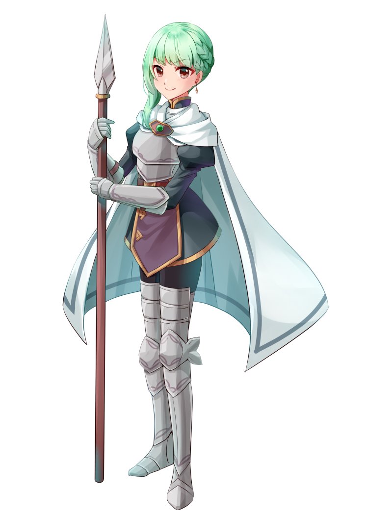 1girl, armor, armored_boots, armored_dress, bangs, boots, brown_eyes, cape
