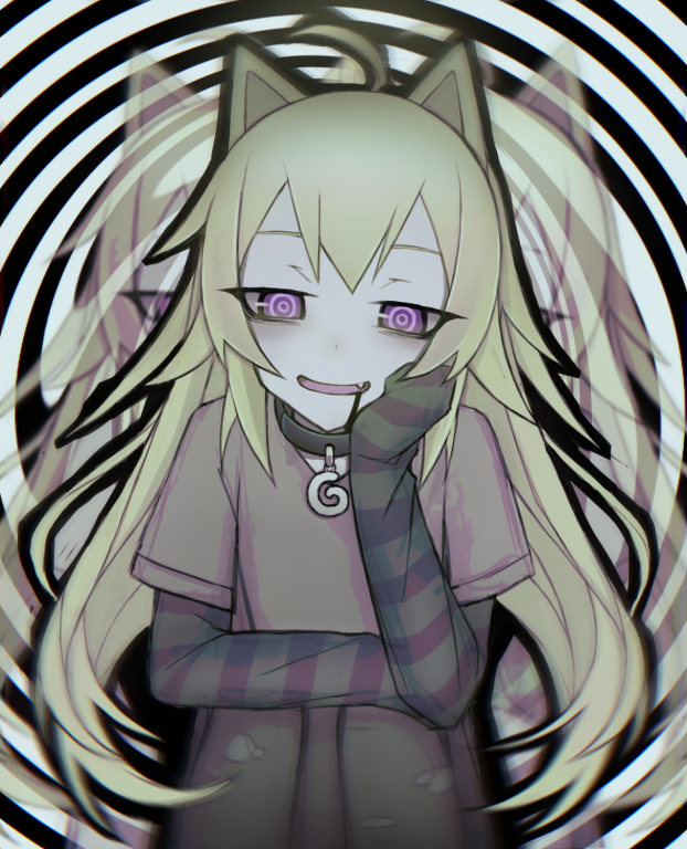 1girl, animal_ears, arms_on_knees, bangs, black_blood, blood, brown_shirt, cat_ears