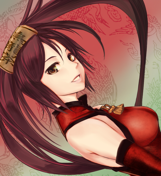brown_eyes, brown_hair, chinese_clothes, detached_sleeves, guilty_gear, hair_ring, kuradoberi_jam, long_hair