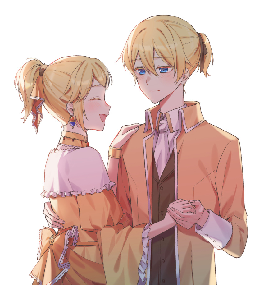 1boy, 1girl, aku_no_meshitsukai_(vocaloid), aku_no_musume_(vocaloid), allen_avadonia, blonde_hair, blue_eyes, brother_and_sister