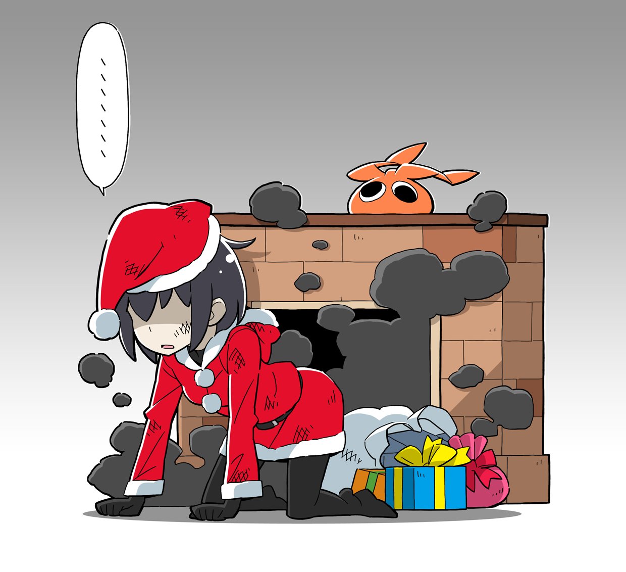 ..., 1girl, all_fours, bag, black_gloves, black_hair, black_legwear, bob_cut