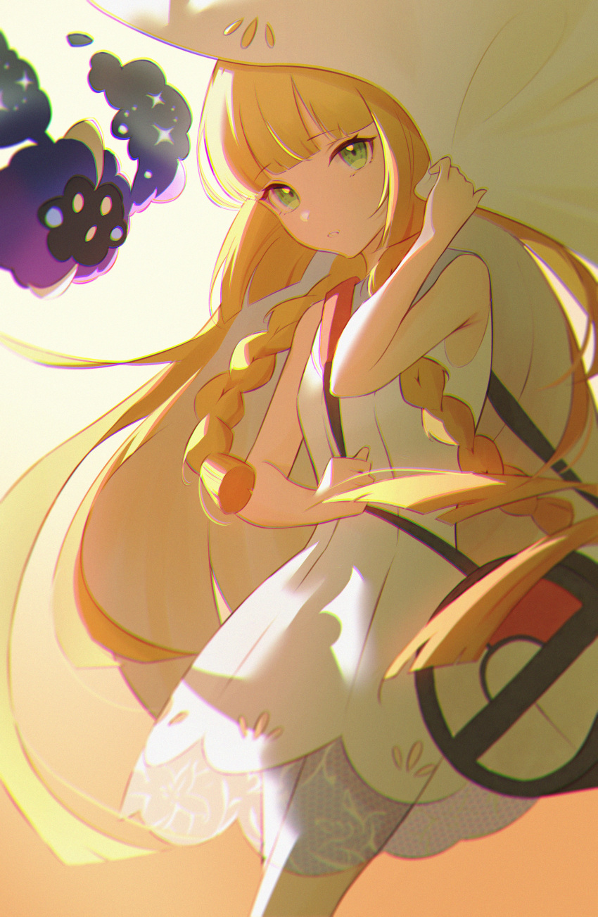 1girl, absurdres, bag, bangs, blonde_hair, blunt_bangs, braid, collared_dress
