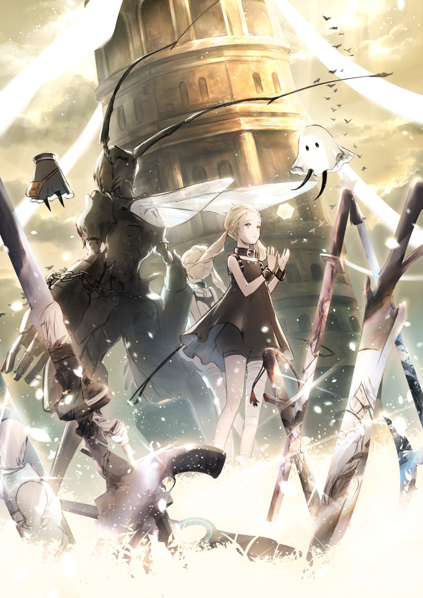 063y_(nier), absurdres, bald, bandaged_leg, bandages, bangs_pinned_back, bare_shoulders, black_collar