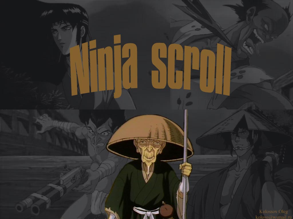 dakuan, gun, hat, kagero, kibagami_jubei, ninja, ninja_scroll, staff, sword