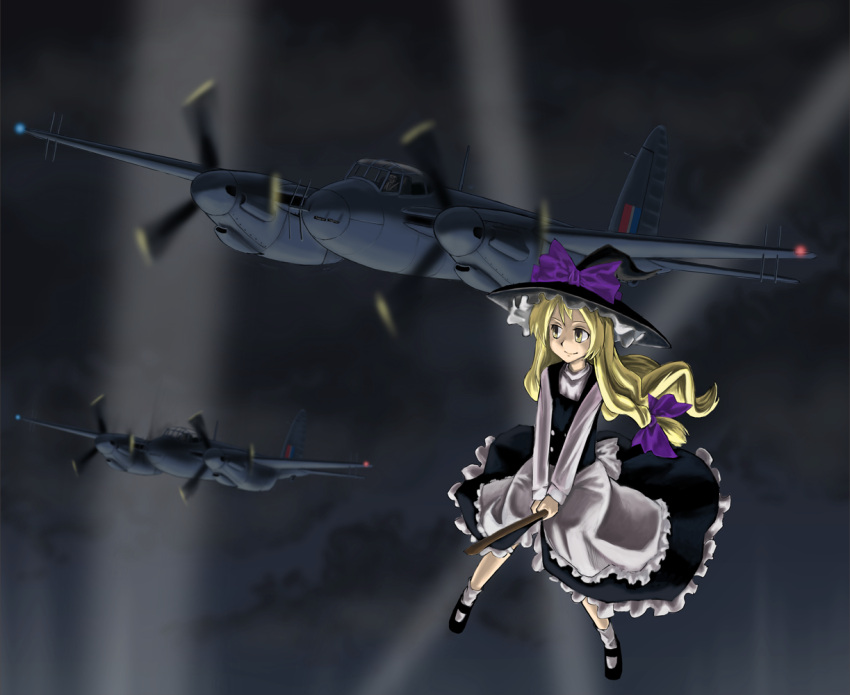 broom, broom_riding, chanko, de_havilland_mosquito, kirisame_marisa, military, touhou, world_war_ii
