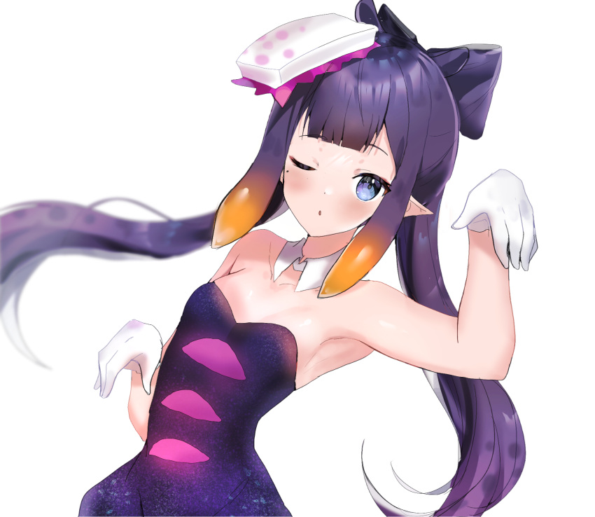 1girl, armpits, backlighting, bangs, blue_eyes, blunt_bangs, callie_(splatoon), callie_(splatoon)_(cosplay)