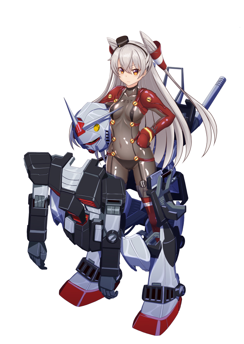 1girl, amatsukaze_(kancolle), bodysuit, commentary_request, cosplay, grey_bodysuit, gundam, hair_tubes