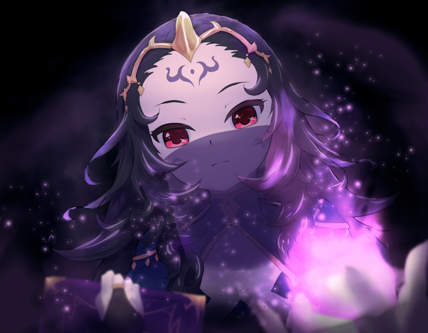 1girl, black_hair, book, closed_mouth, facial_mark, fire_emblem, fire_emblem_fates, highres