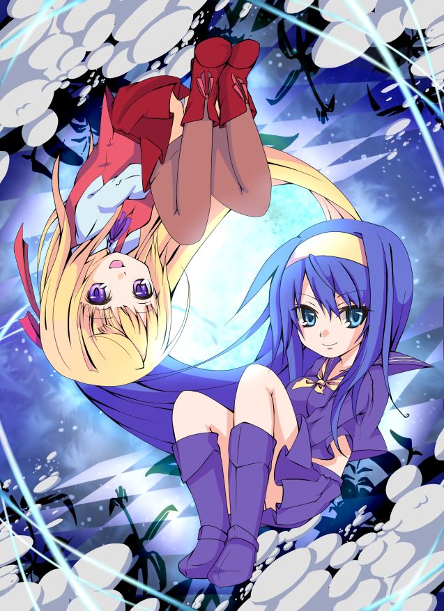 aqua_eyes, blonde_hair, blue_hair, boots, bubble, chibi, hairband, himemiya_chikane