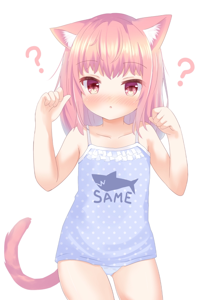 1girl, :o, ?, animal_ears, blonde_hair, blush, camisole, cat_ears
