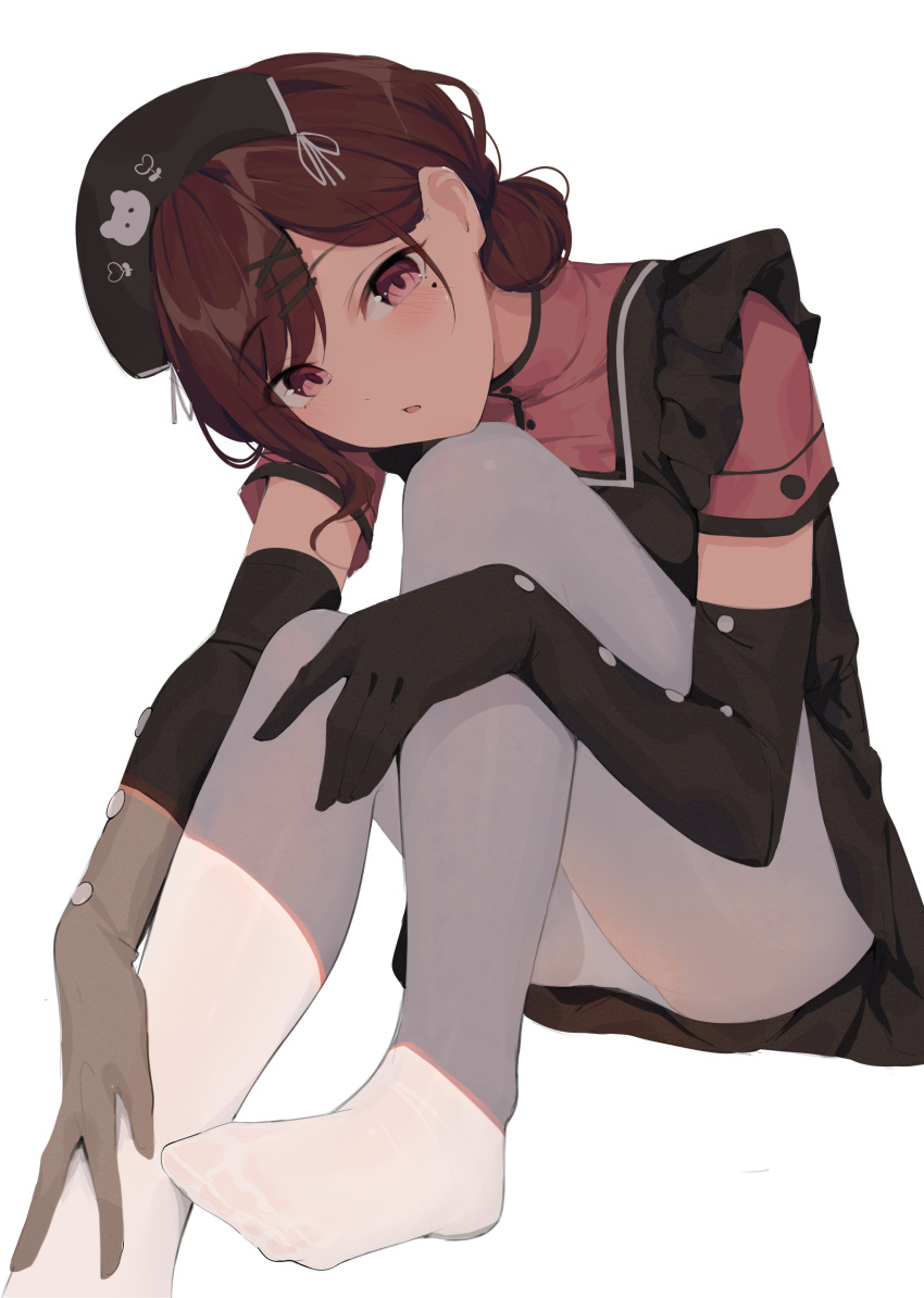 1girl, absurdres, animal_print, ass, bangs, black_gloves, blush, brown_hair