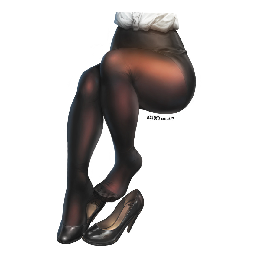 1girl, artist_name, black_footwear, black_legwear, brown_legwear, dated, dress_shirt, high_heels