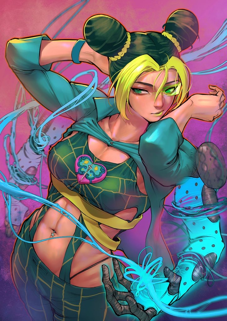 1girl, arms_up, black_hair, blonde_hair, braid, braided_bun, breasts, cowboy_shot