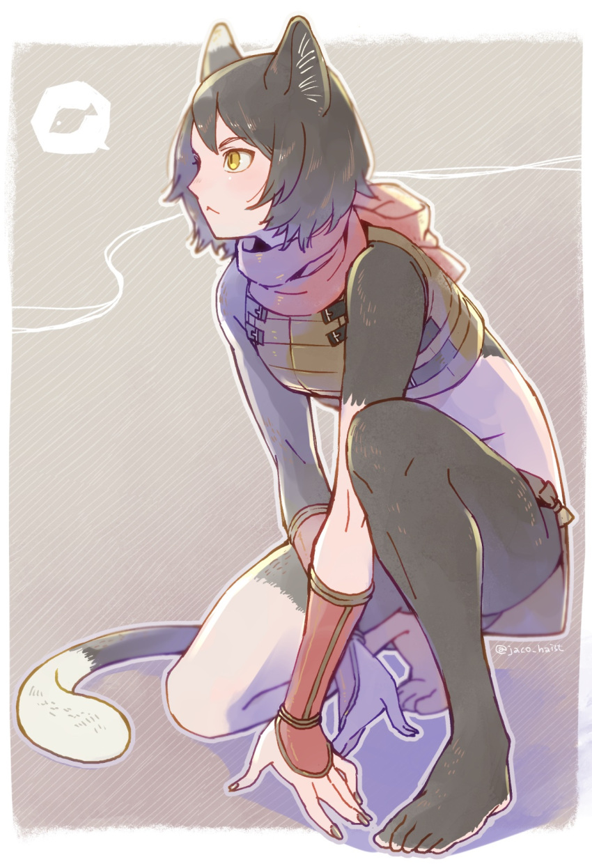 1girl, :<, animal_ears, arm_guards, arm_support, armor, bangs, bare_legs