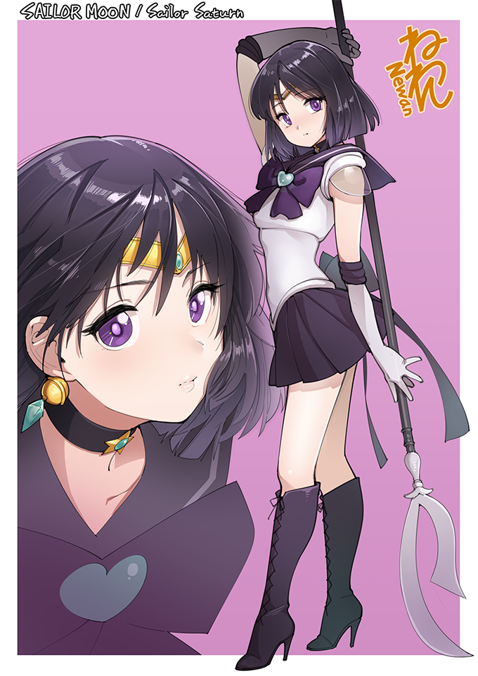 1girl, bangs, bare_legs, bishoujo_senshi_sailor_moon, black_hair, black_skirt, boots, border
