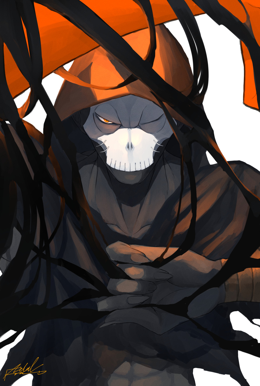 1boy, absurdres, black_skin, colored_skin, fate/stay_night, fate_(series), fingernails, glowing