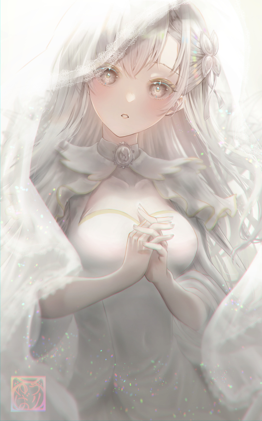 1girl, :o, absurdres, blush, braid, dress, ears, frills