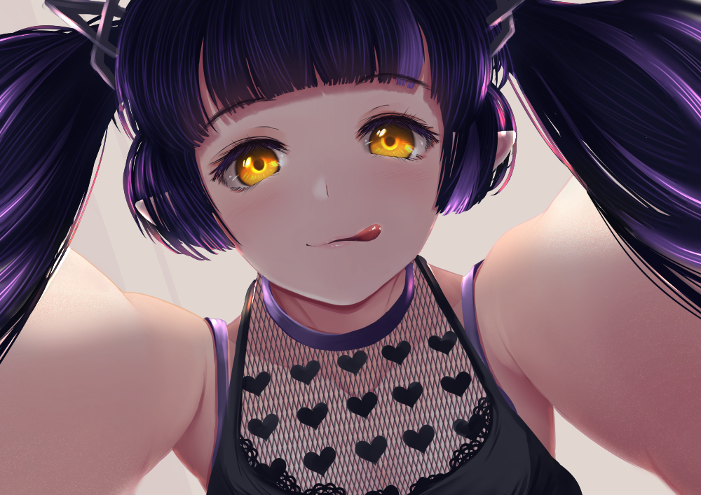 1girl, bangs, black_hair, black_shirt, blunt_bangs, blush, breasts, closed_mouth