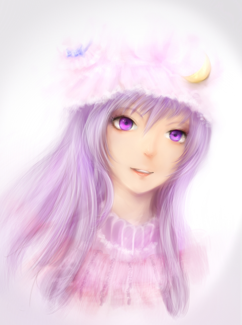 face, hat, highres, lips, long_hair, moekyon, patchouli_knowledge, purple_eyes