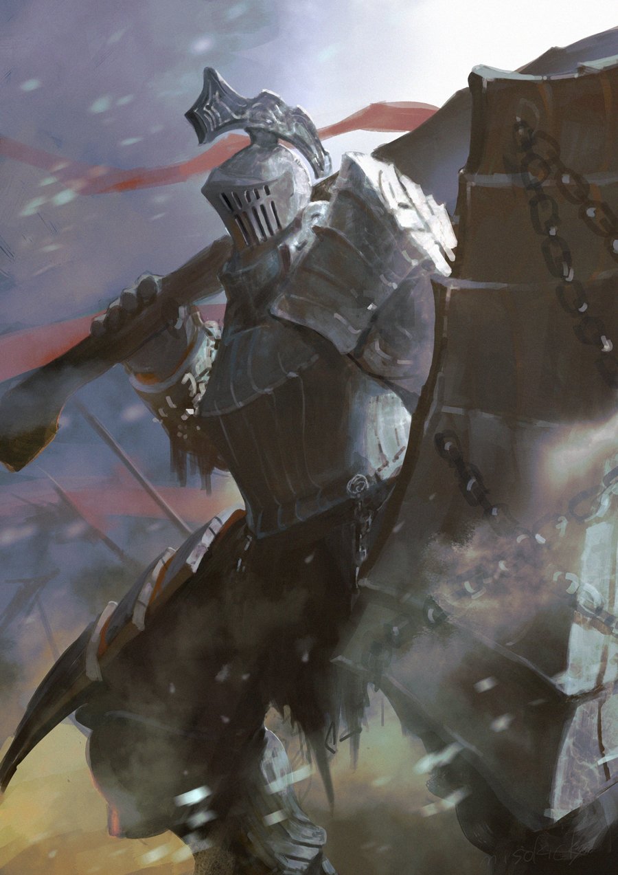 1boy, armor, breastplate, dark_souls_(series), dark_souls_i, fighting_stance, full_armor, havel_the_rock