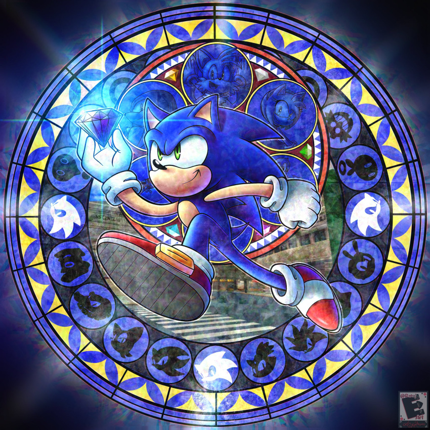 1boy, amy_rose, amyroser, blaze_the_cat, chao_(sonic), chaos_emerald, character_request, clenched_hand