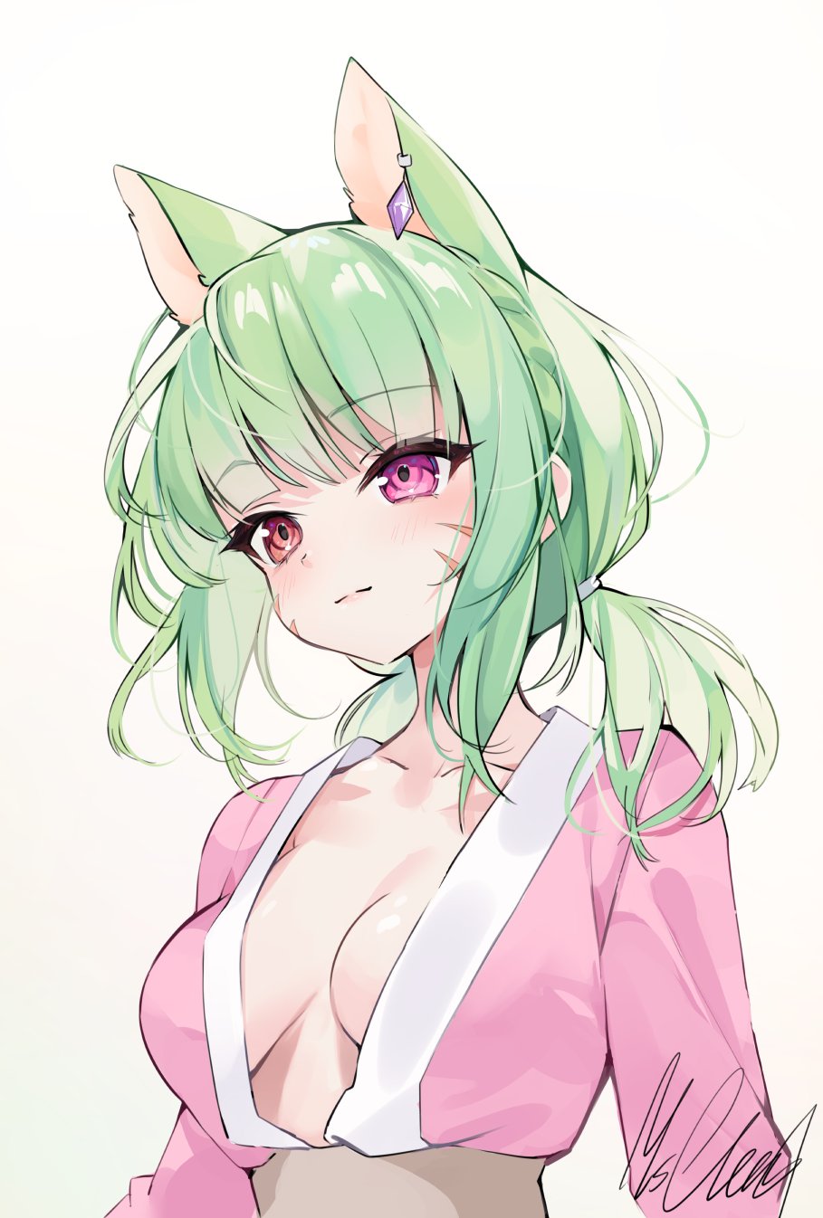1girl, animal_ears, bangs, breasts, breasts_apart, cat_ears, cat_girl, closed_mouth
