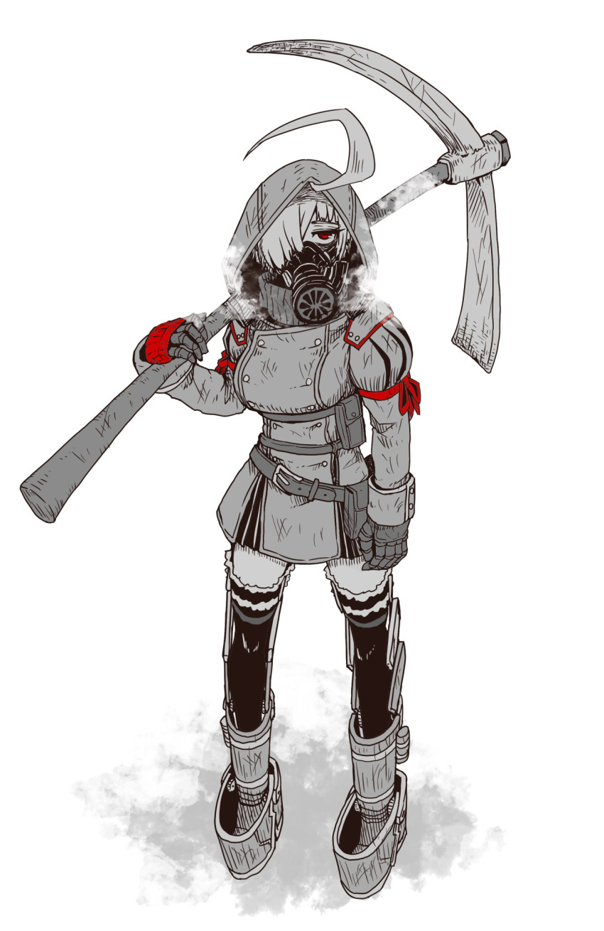 1girl, ahoge, armor, axe, birthday, breasts, crutch, eyebrows