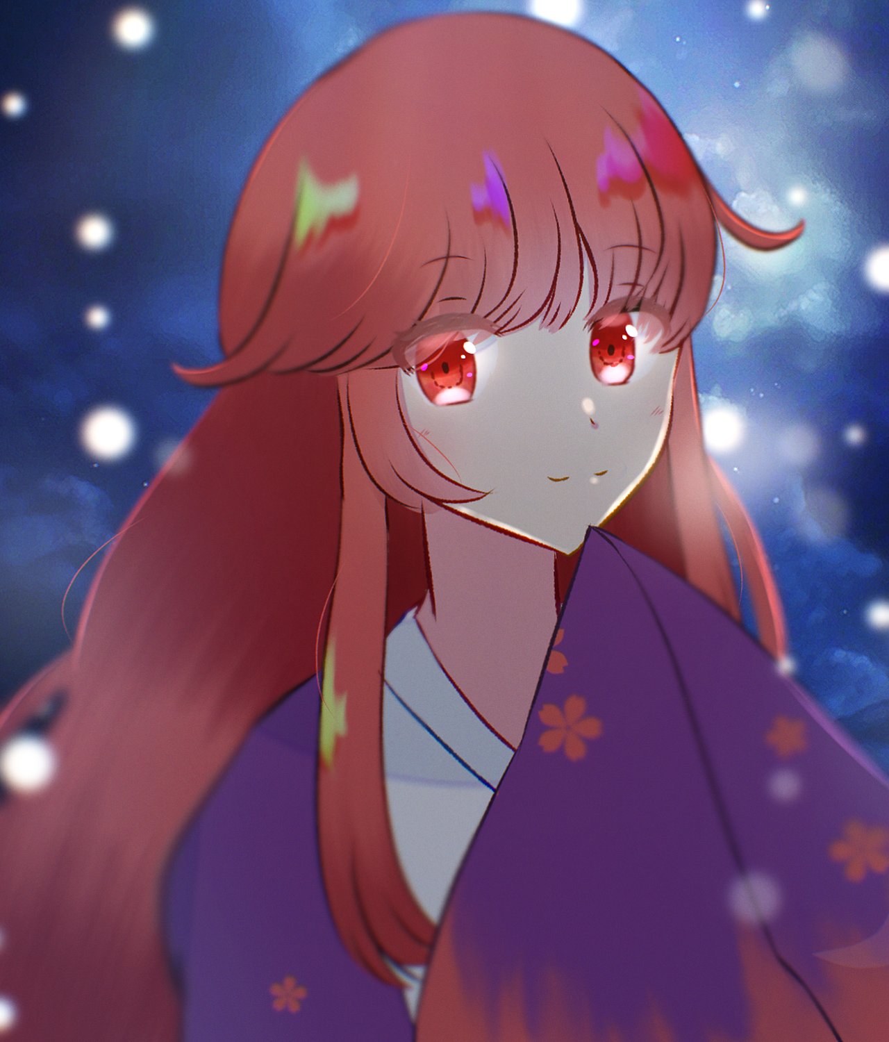 1girl, blue_background, commentary_request, esist_hourai, eyebrows_visible_through_hair, eyes_visible_through_hair, highres, japanese_clothes