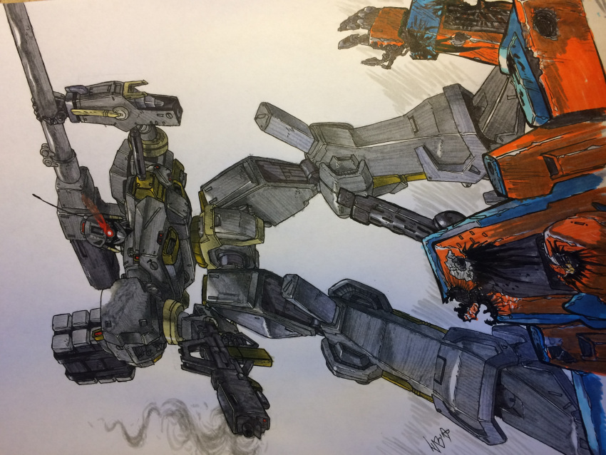 absurdres, anfang_(armored_core), armored_core, damaged, english_commentary, ethandoesathing, exif_rotation, glowing