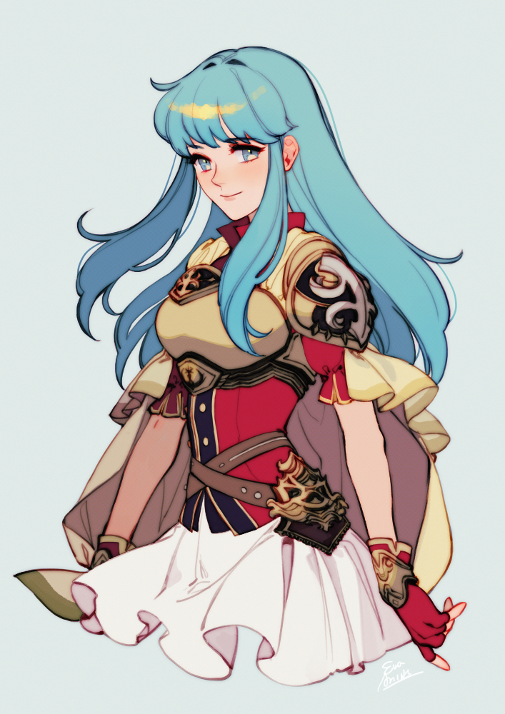 armor, blue_eyes, breastplate, cape, eirika_(fire_emblem), eva_smith, fingerless_gloves, fire_emblem