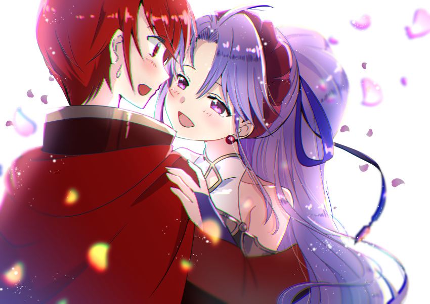 1boy, 1girl, absurdres, azelle_(fire_emblem), babybreath63, blush, cape, earrings