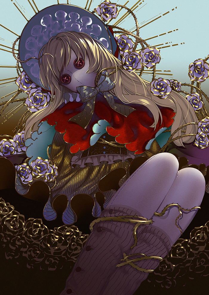 1girl, angel, bieshuohuaaiwo, blonde_hair, buttons, chinese_commentary, commentary_request, doll