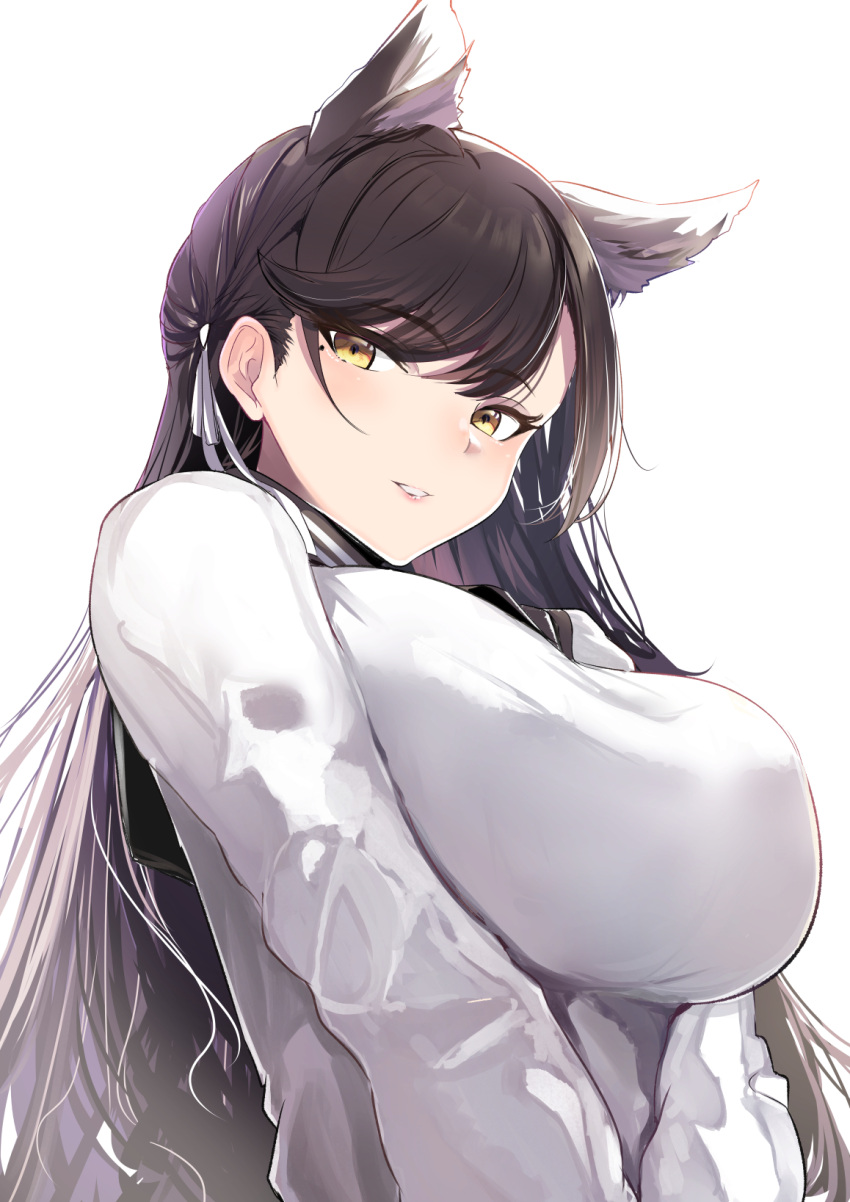 1girl, animal_ears, atago_(azur_lane), atago_(school_traumerei)_(azur_lane), azur_lane, breasts, cardigan, extra_ears