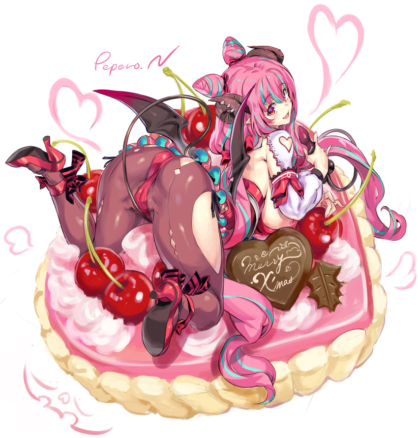 1girl, absurdres, ass, backless_leotard, bangs, black_horns, black_tail, black_wings