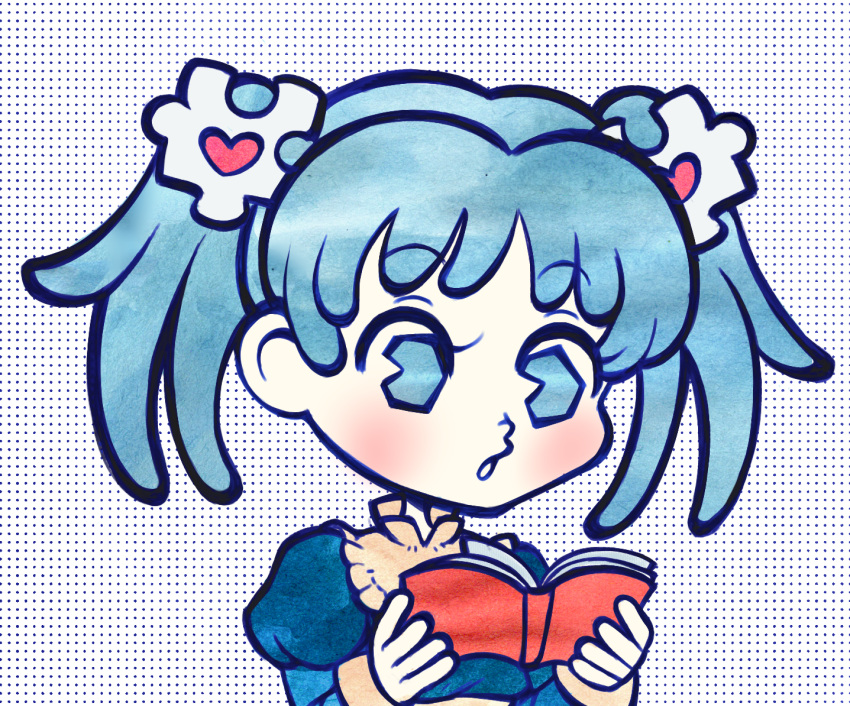 1girl, apron, artist_check, artist_request, bangs, blue_dress, blue_eyes, blue_hair