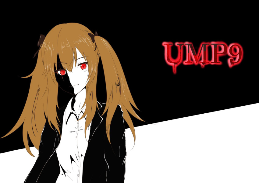 1girl, 404_(girls'_frontline), bangs, black_jacket, blazer, brown_hair, character_name, closed_mouth