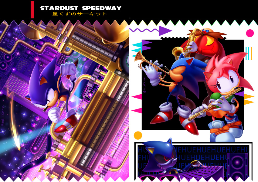 1girl, 3boys, absurdres, amy_rose, animal_ears, animal_nose, arms_up, arrow_(symbol)