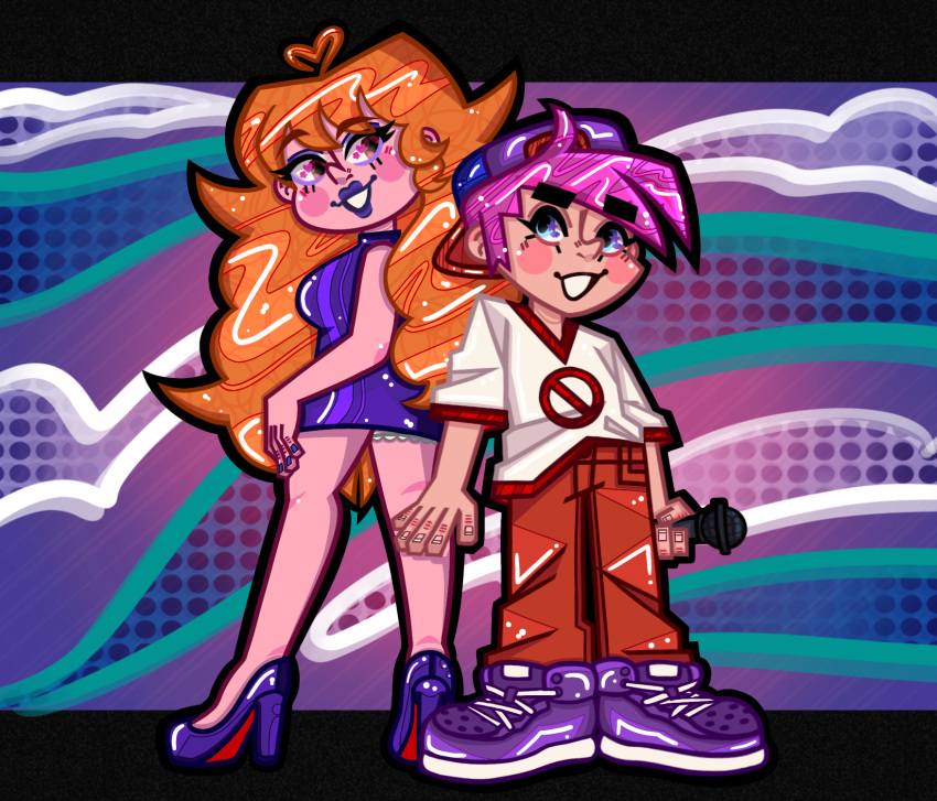 131ace, 1boy, 1girl, ahoge, alternate_universe, blonde_hair, blush, boyfriend_(friday_night_funkin')