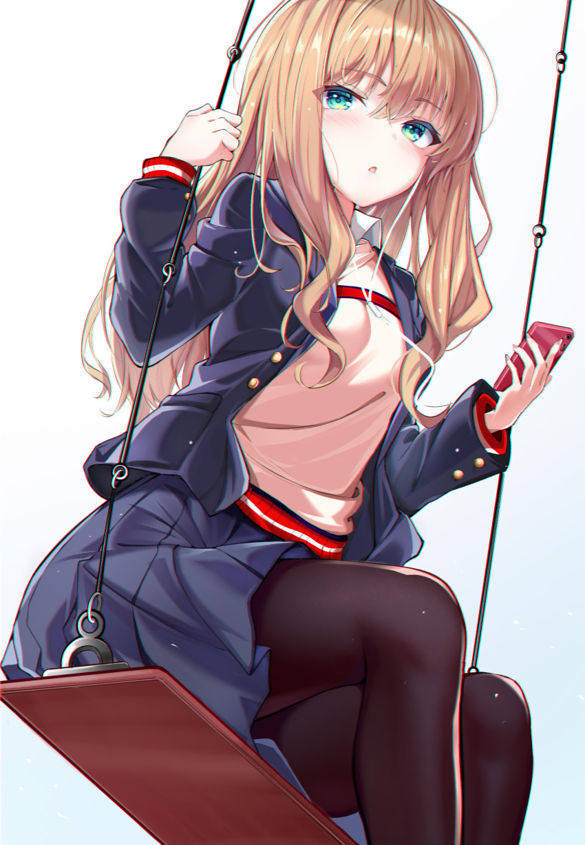 1girl, backpack, bag, bangs, black_legwear, brown_hair, cardigan, closed_mouth, eeea, eyebrows_visible_through_hair, green_eyes, gridman_universe, highres, long_hair, long_sleeves, minami_yume, miniskirt, pantyhose, school_uniform, skirt, solo, ssss.dynazenon
